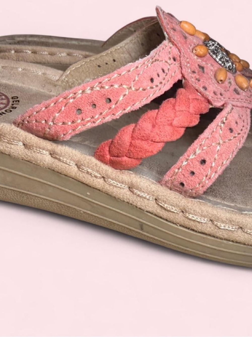 Earth Spirit Women’s 7.5 Pink Leather Beaded Boho Thong Sandals Gelron Comfort - Picture 6 of 7